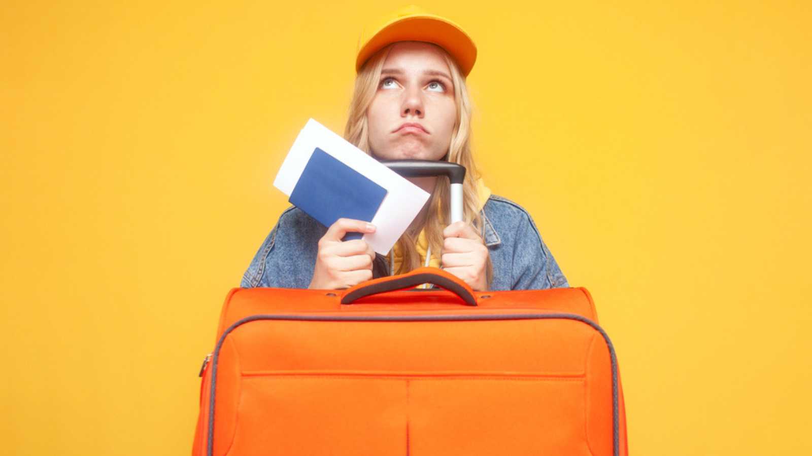 Annoyed and tired woman traveler