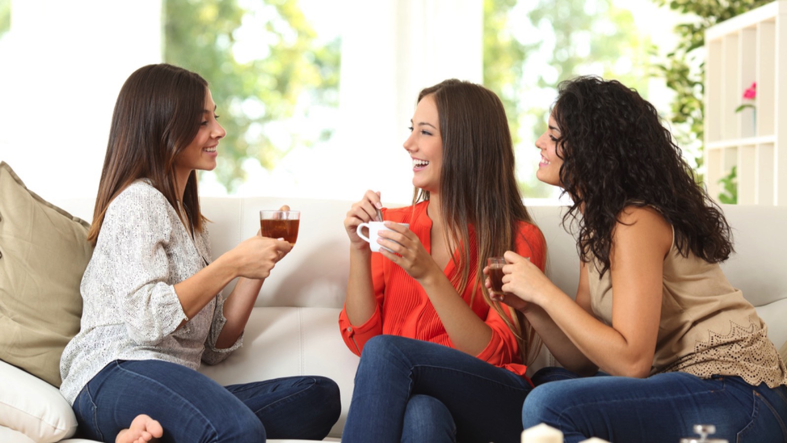 Woman talking to friends