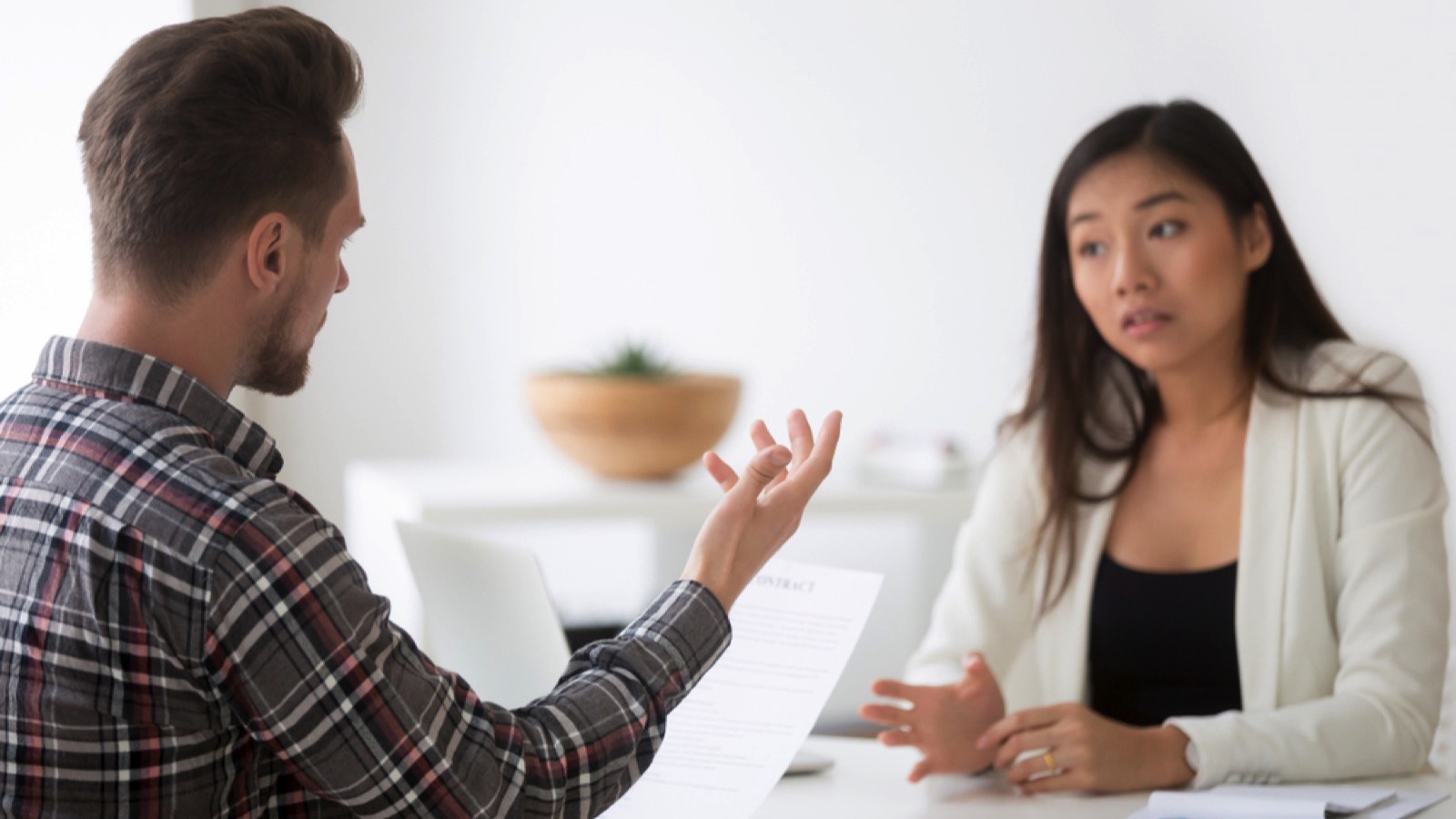 Angry client talking to professional