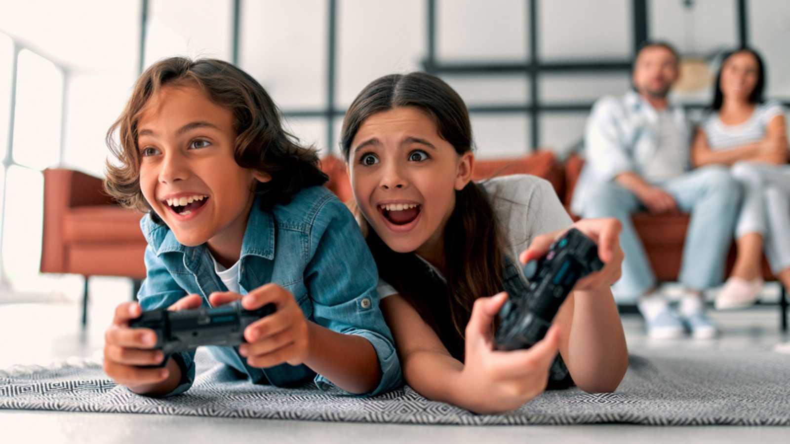 Children playing video games