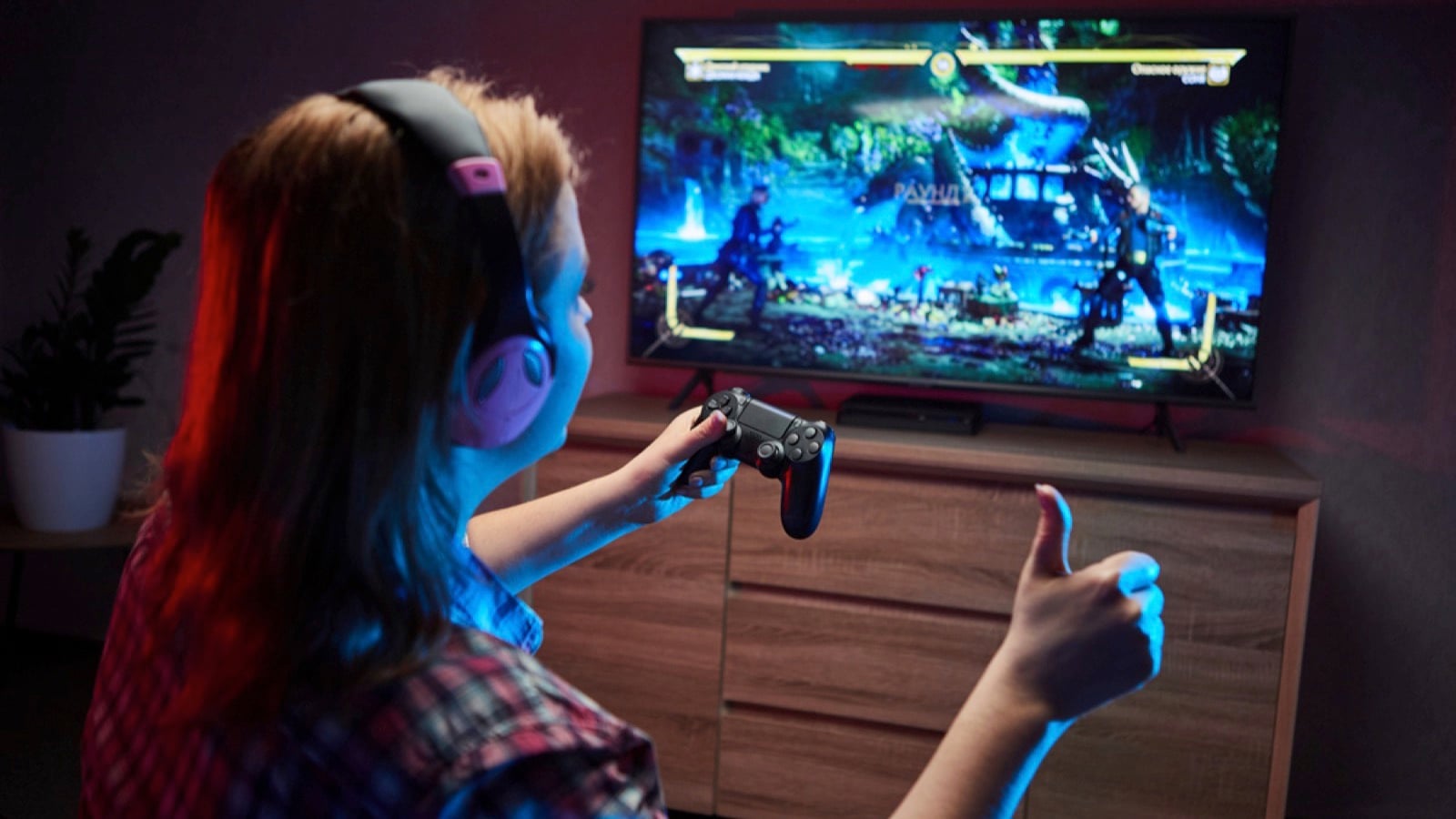 Girl playing video game
