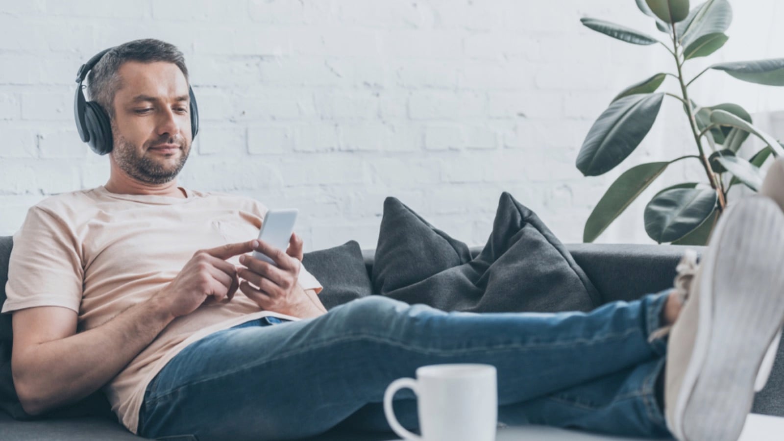 Man listening to podcast