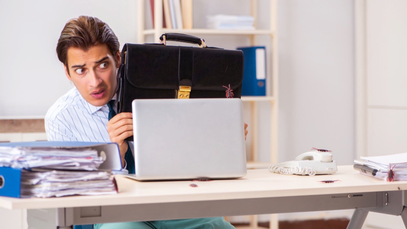 Man scared of insect