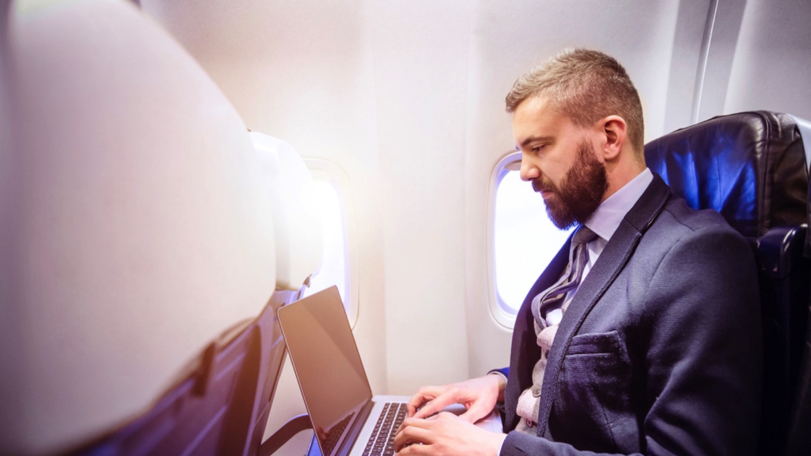 Man traveling in flight