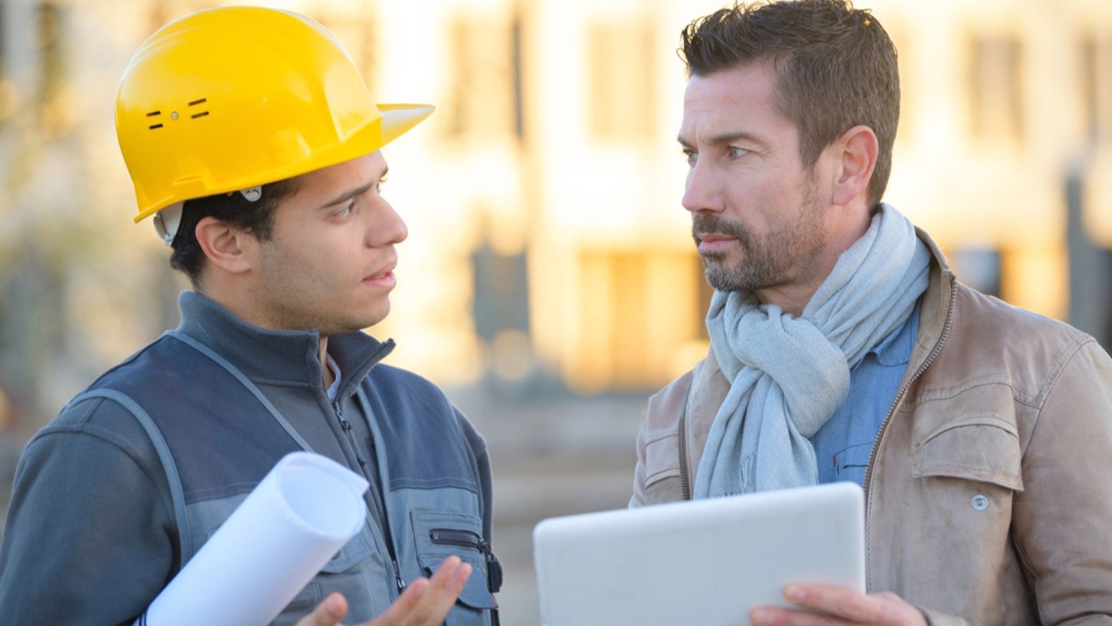 Customer, man Talking to builder