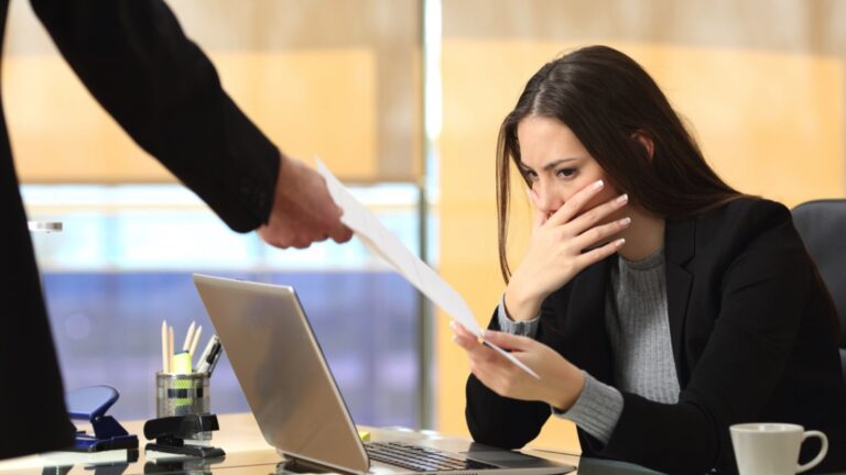 Unhappy woman getting salary