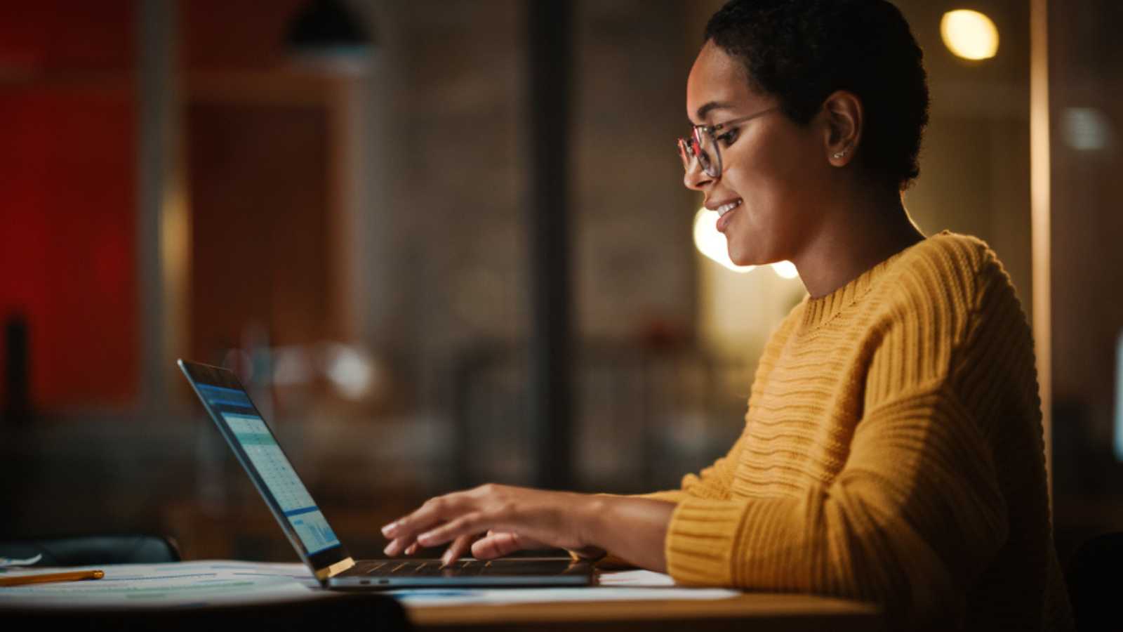 Woman blogging in computer