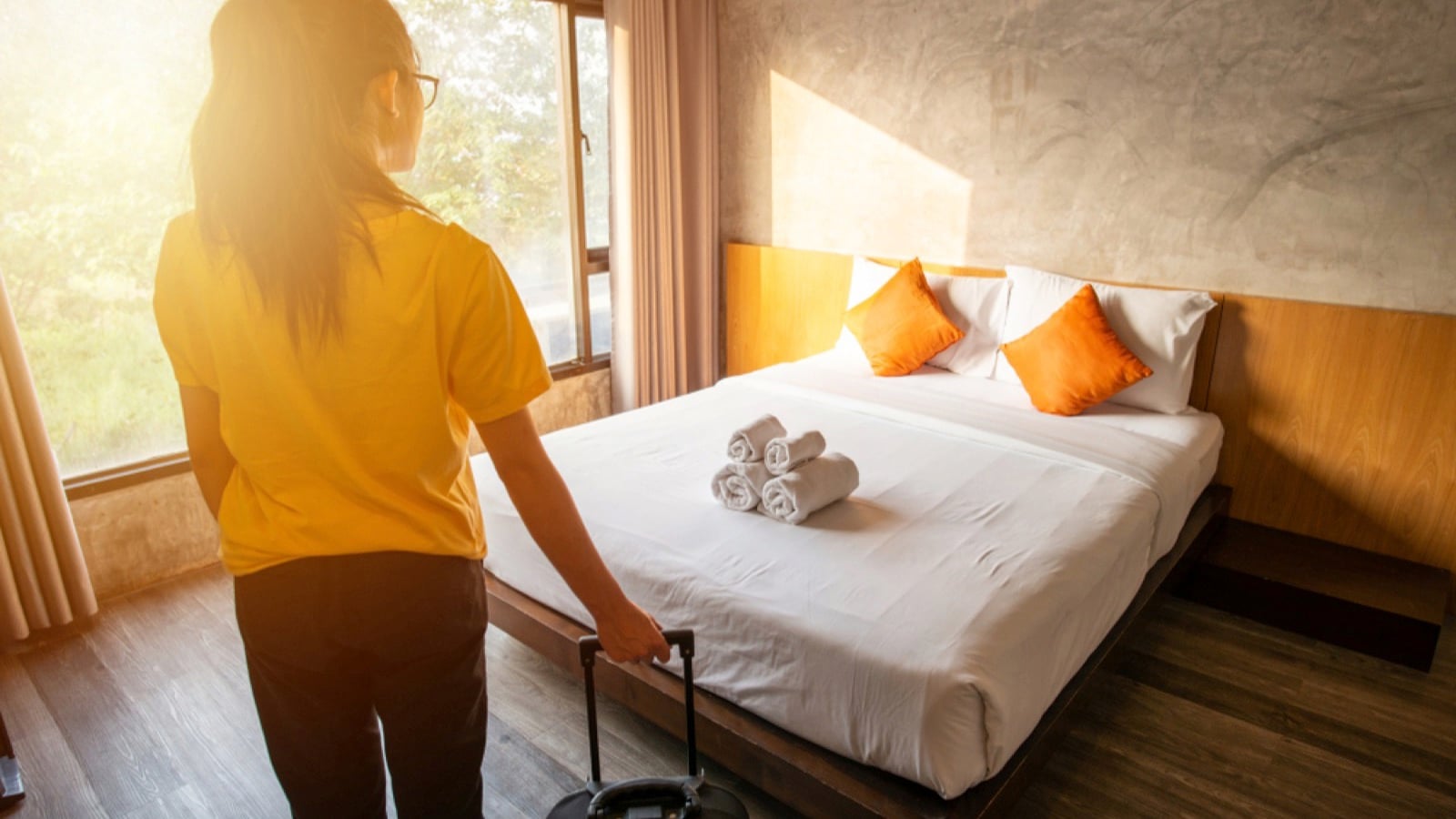 Woman checking in hotel