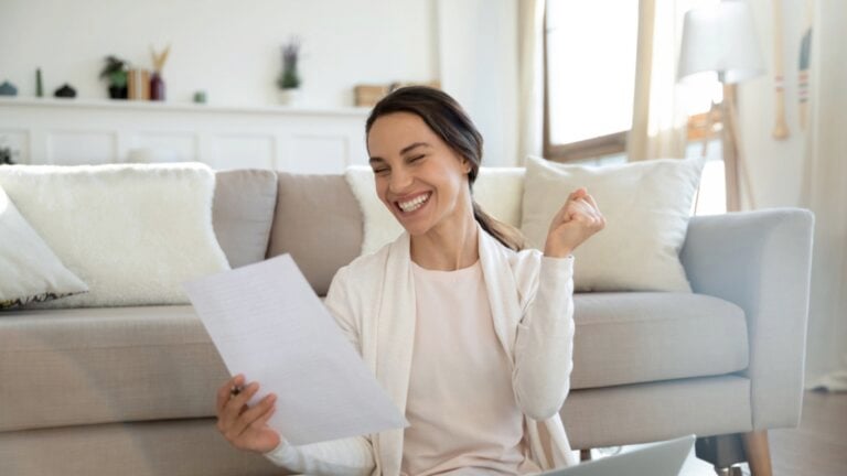Woman overjoyed with tax refund