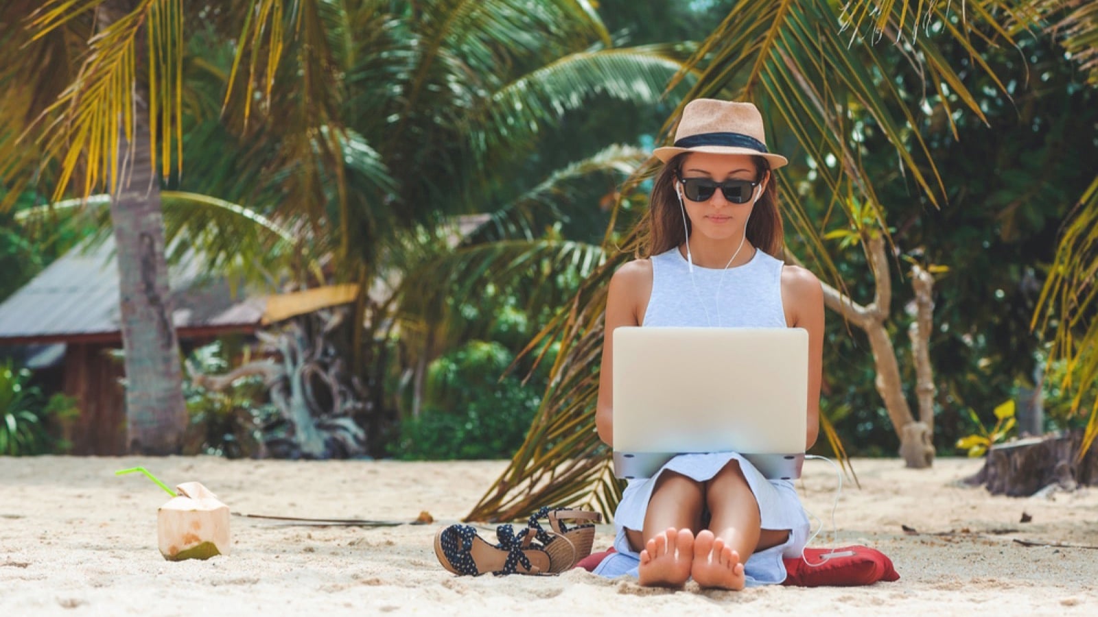 Attractive woman working in beach