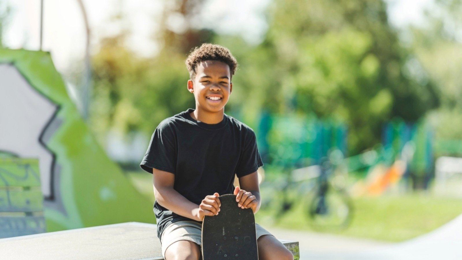 Boy wearing skater tshirt