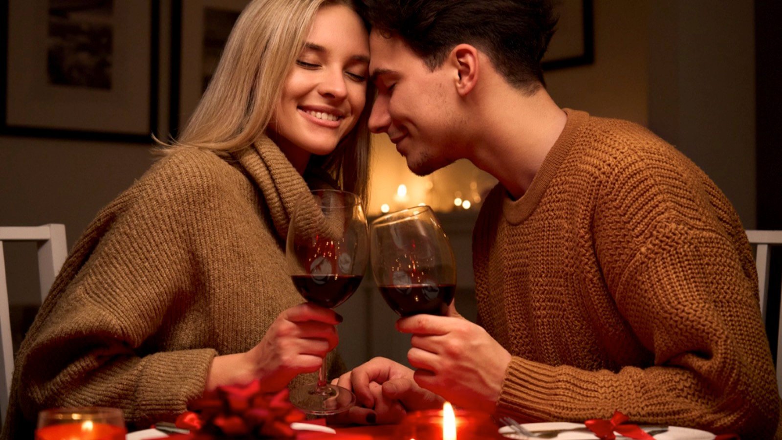 Couples having dinner with wine