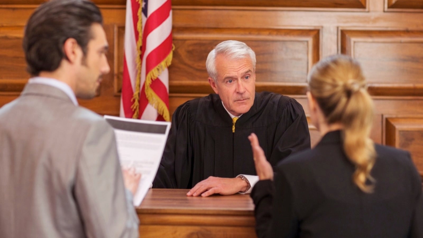 Lawyer pleading case to judge