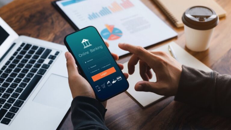 Man using bank app
