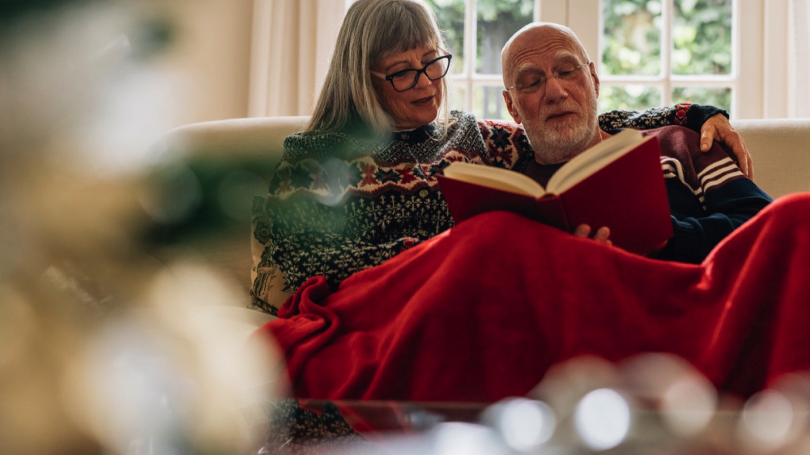 Old couple reading book