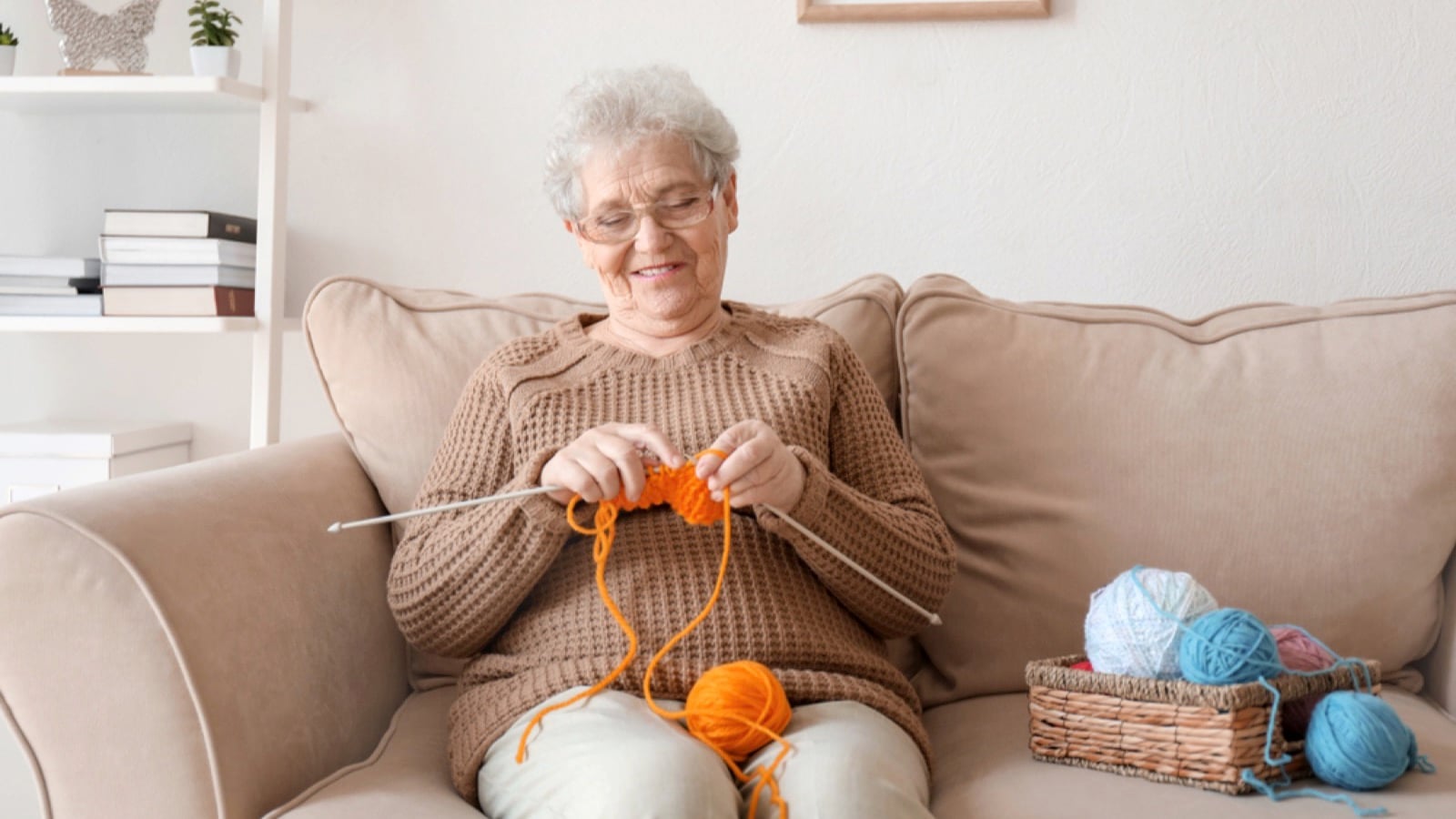 Old woman knitting
