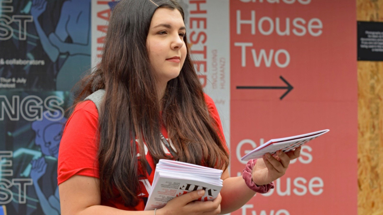 Volunteer giving flyers