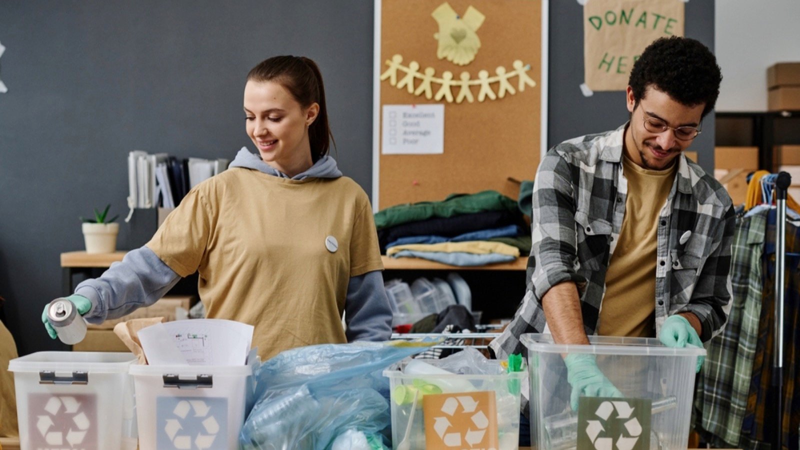 Volunteers separating for recycle