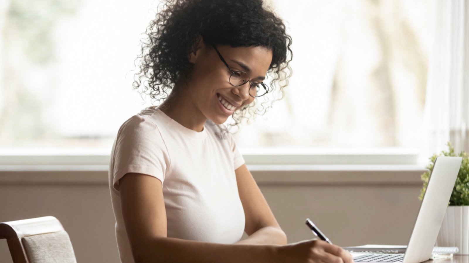 Woman creating budget