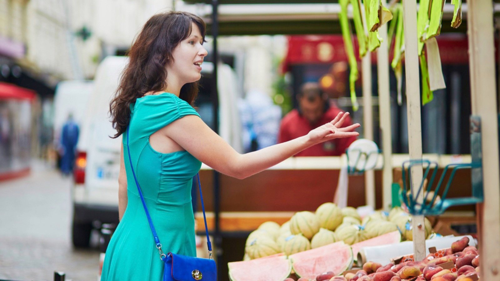 Woman shopping in local stores, market, bartering