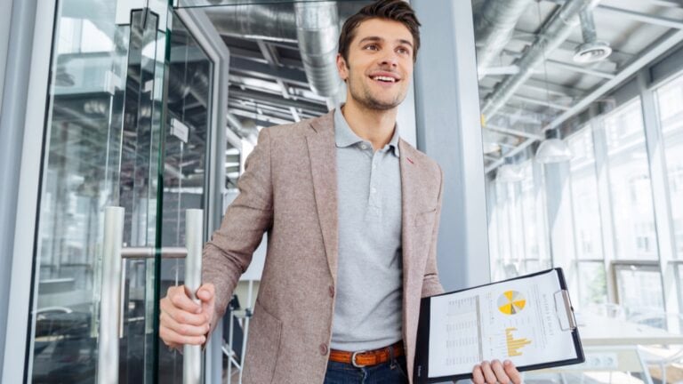 Businessman entering office
