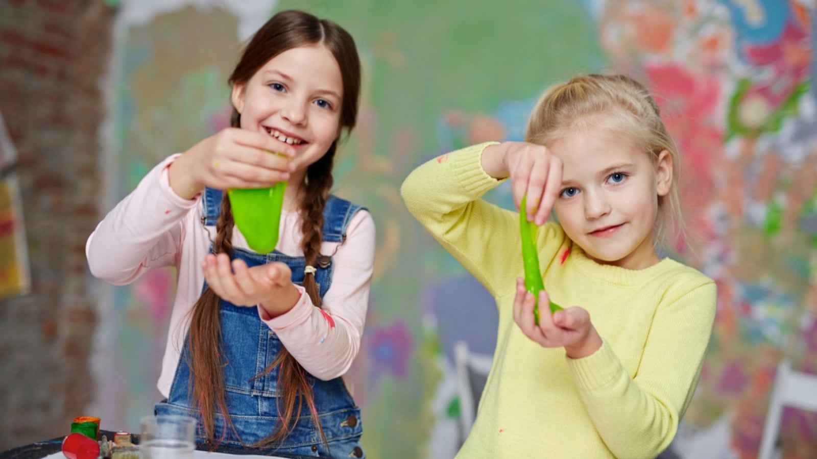 Children playing with slime
