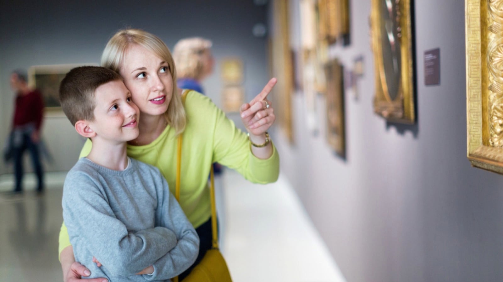 Mother and son seeing arts museum