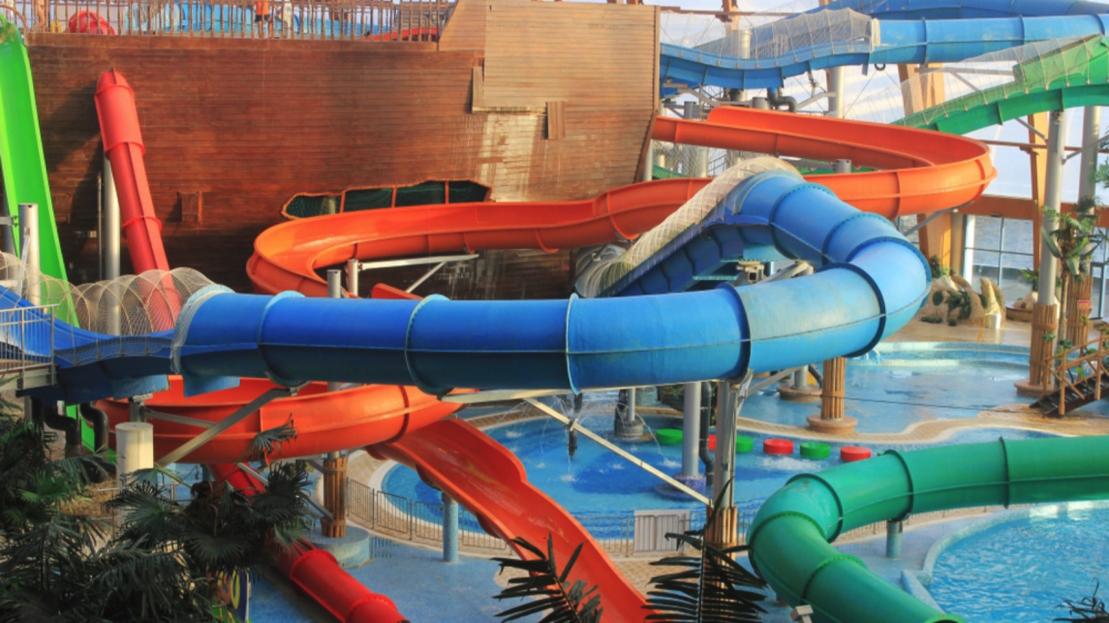 Slides in indoor water park