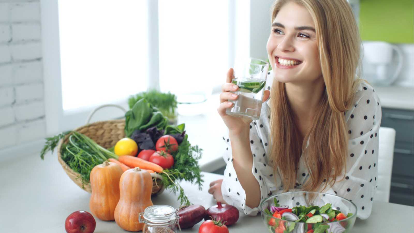 Woman eating veggies