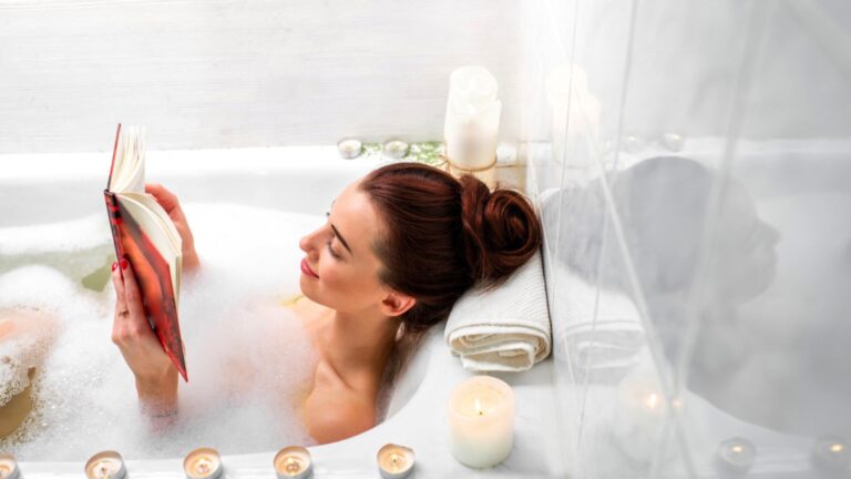 Woman having relaxed bath