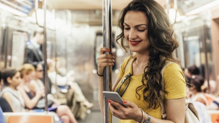 Woman in train in New York
