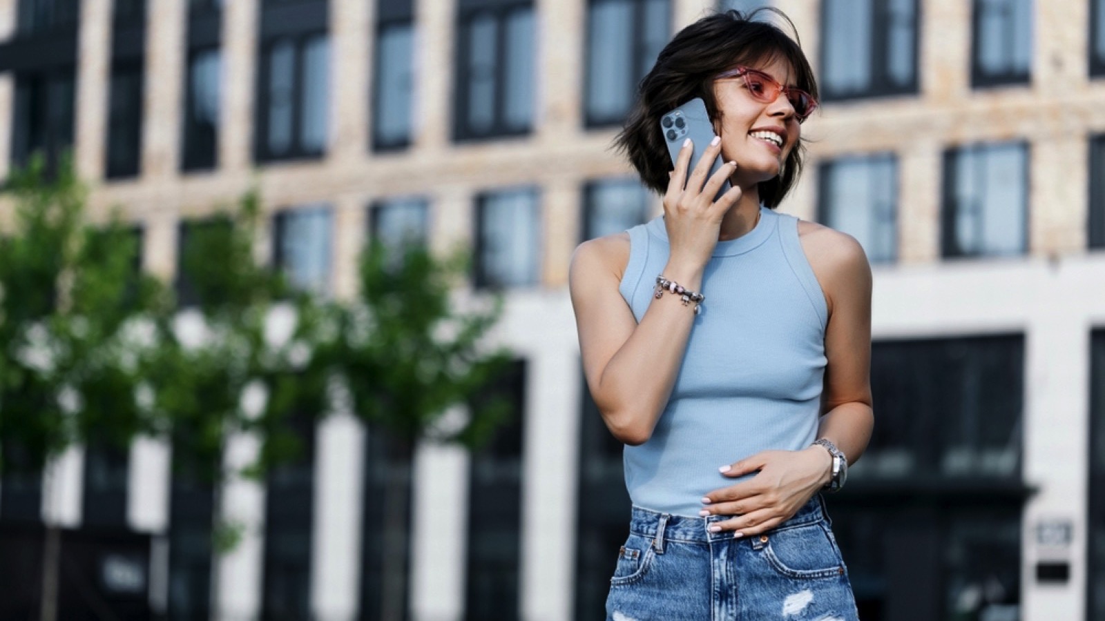 Woman using iphone