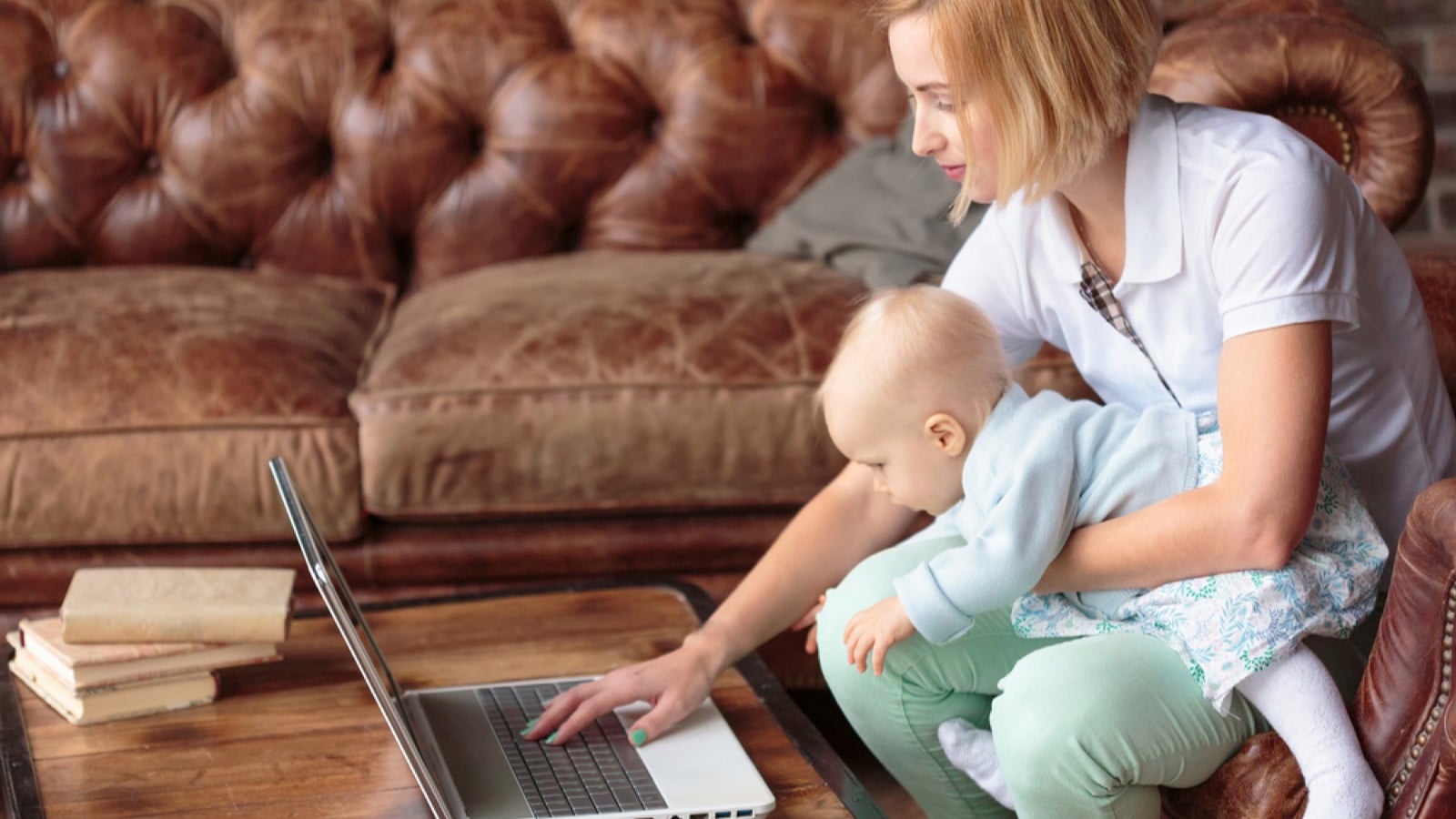 Working woman with baby