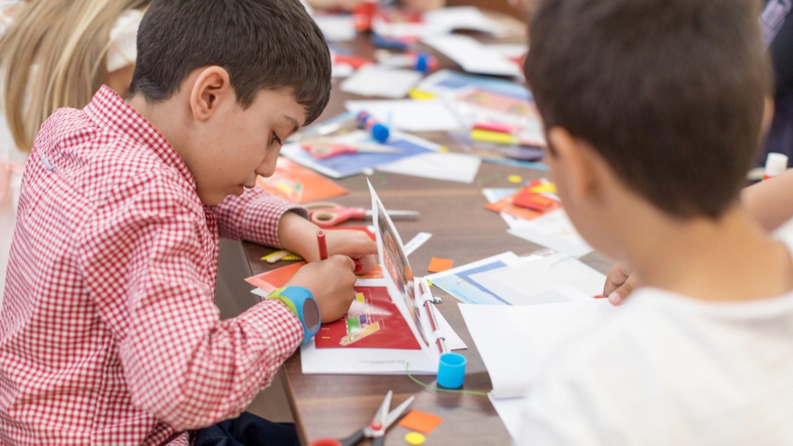 Young boys doing craft
