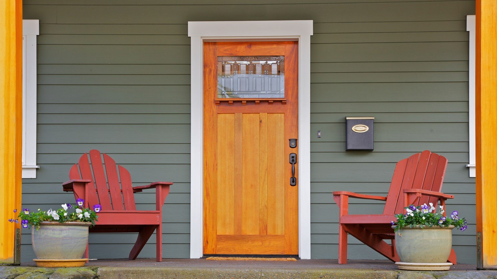 Mission,Style,Stained,Wood,Front,Door,With,Beveled,Glass,Surrounded