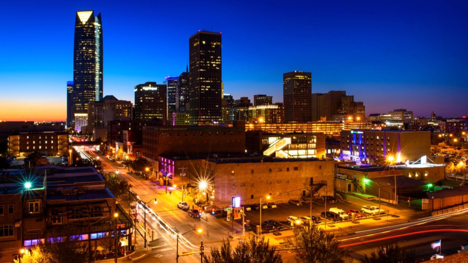 evening view of the skyline of Oklahoma City, Oklahoma
