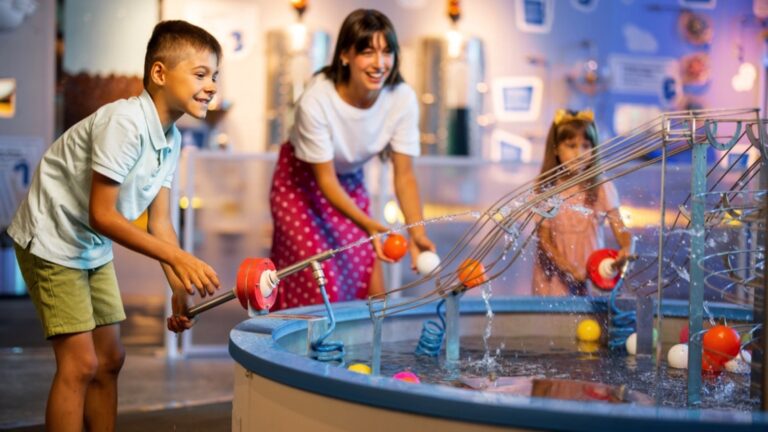 Mother and children playing