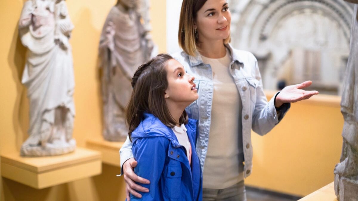 Mother and daughter in museum