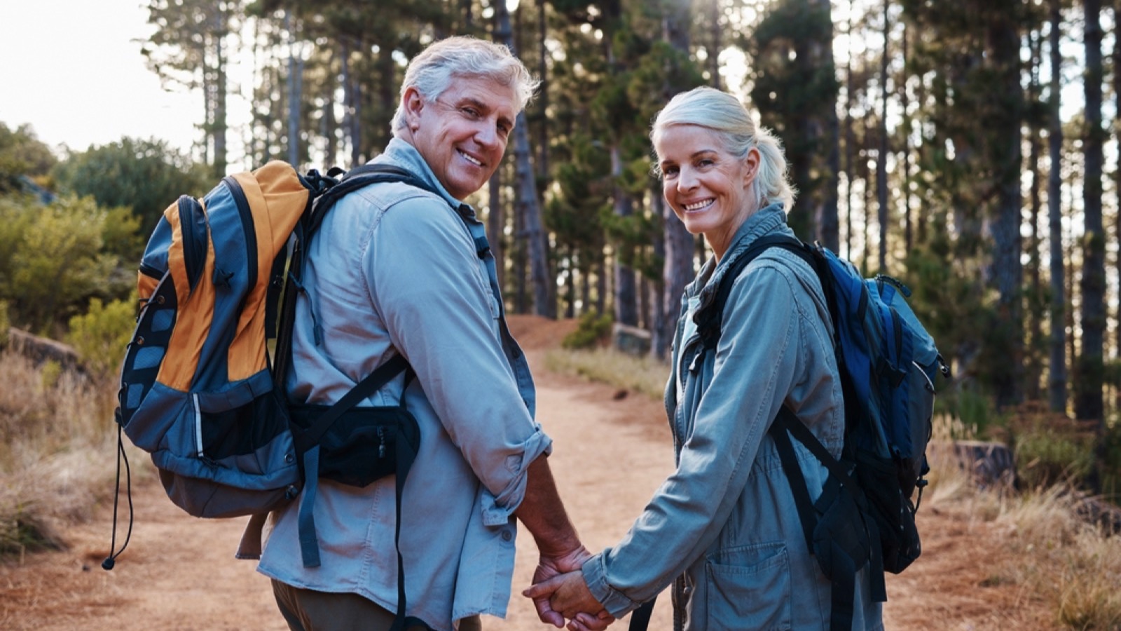 Old couple hiking