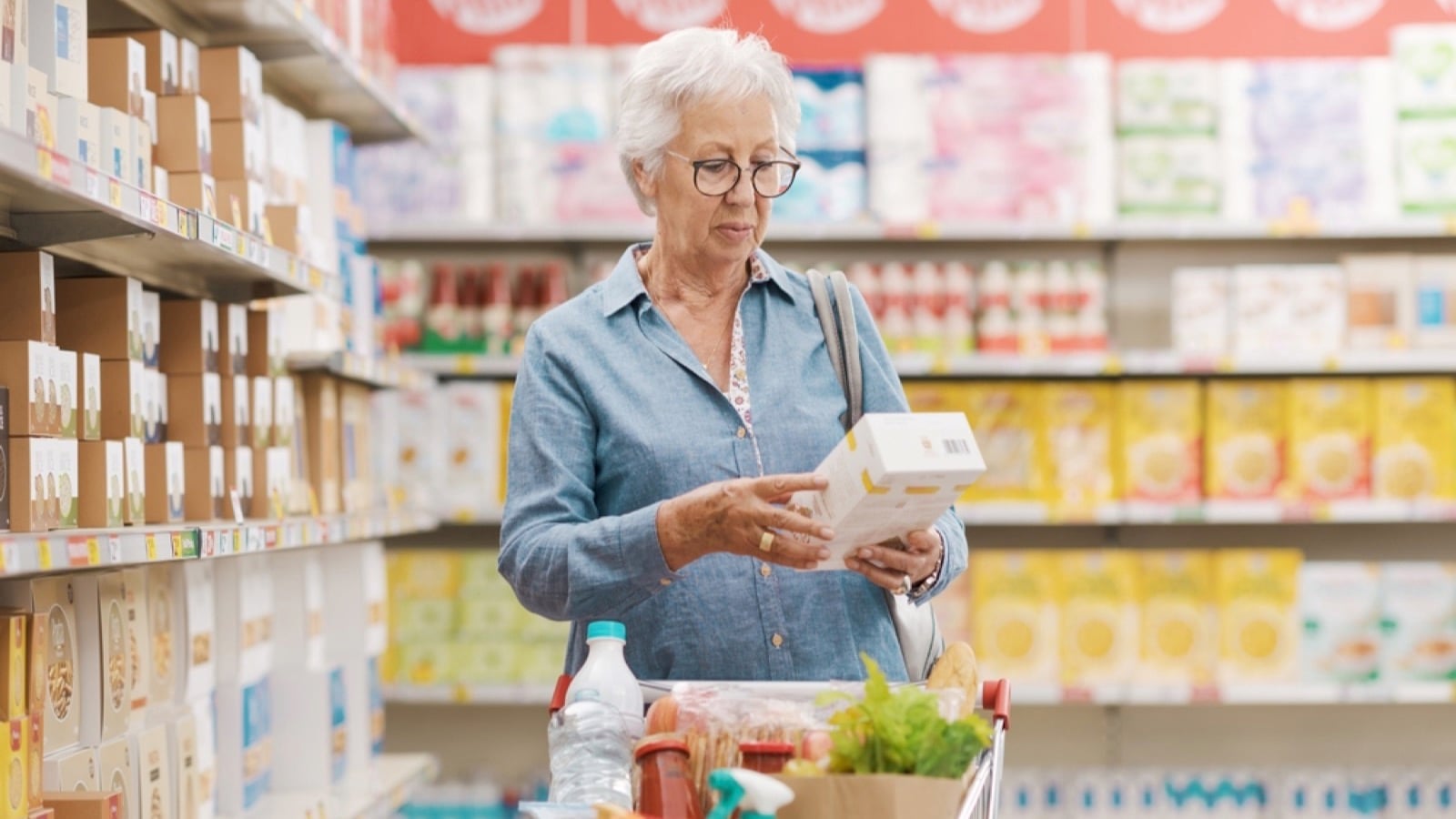 Senior woman doing grocery shopping