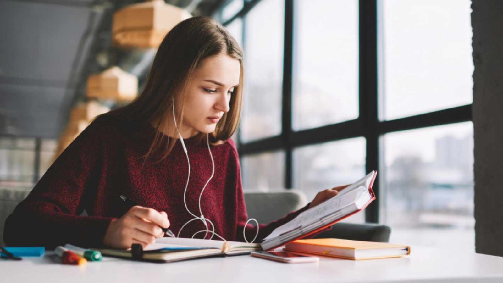 Student studying in library