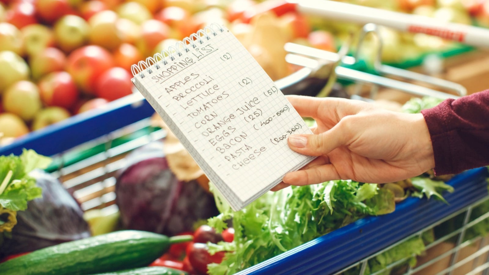 Woman buying from shopping list