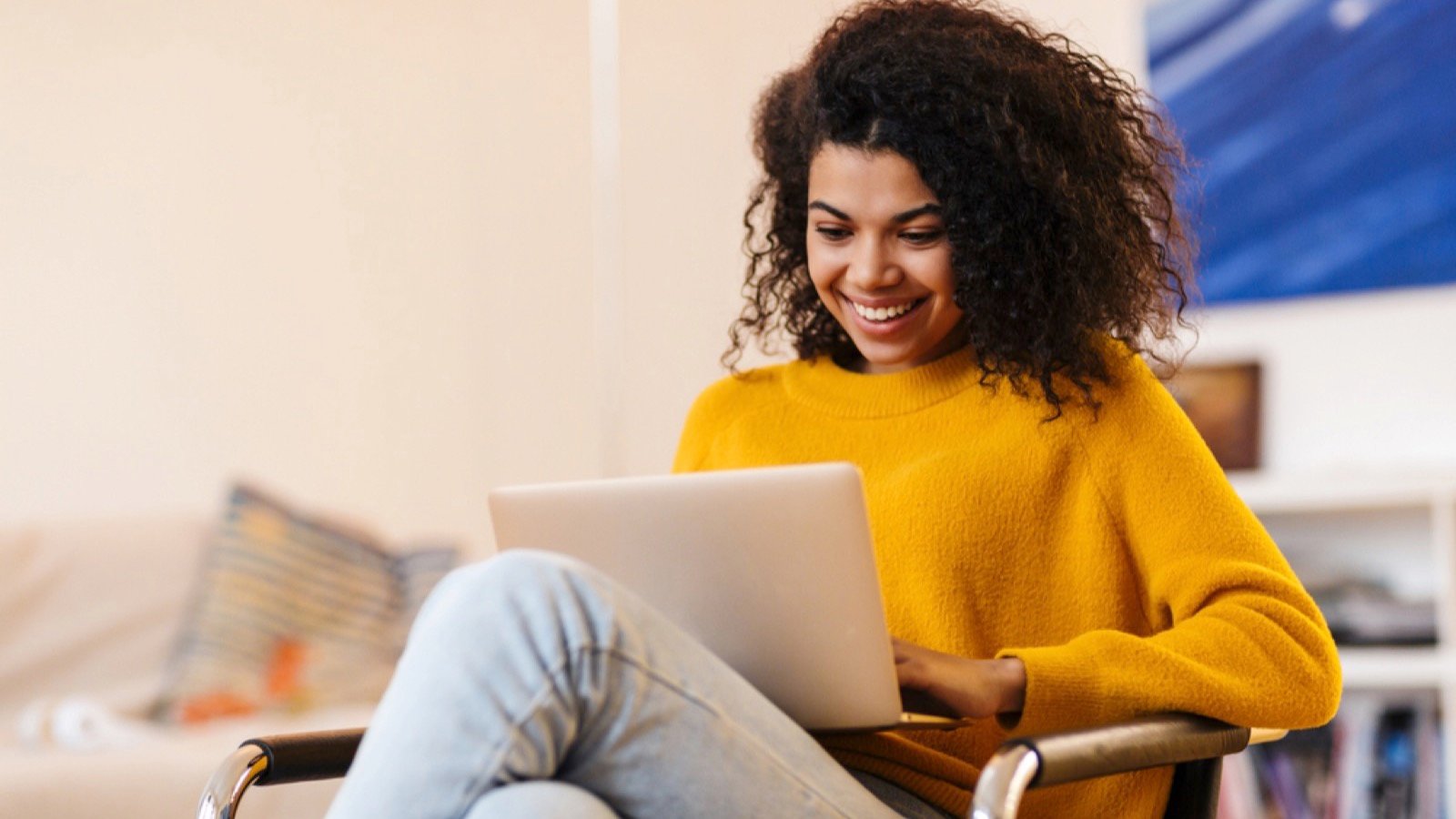 Woman with laptop working