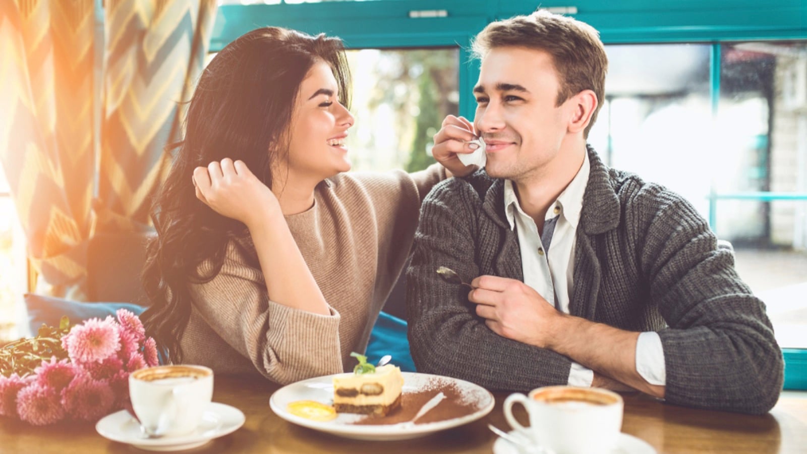 Happy couples in cafe