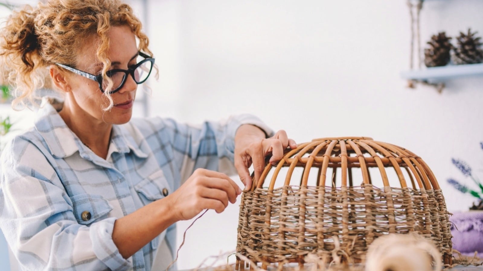 Woman creating Gift Basket