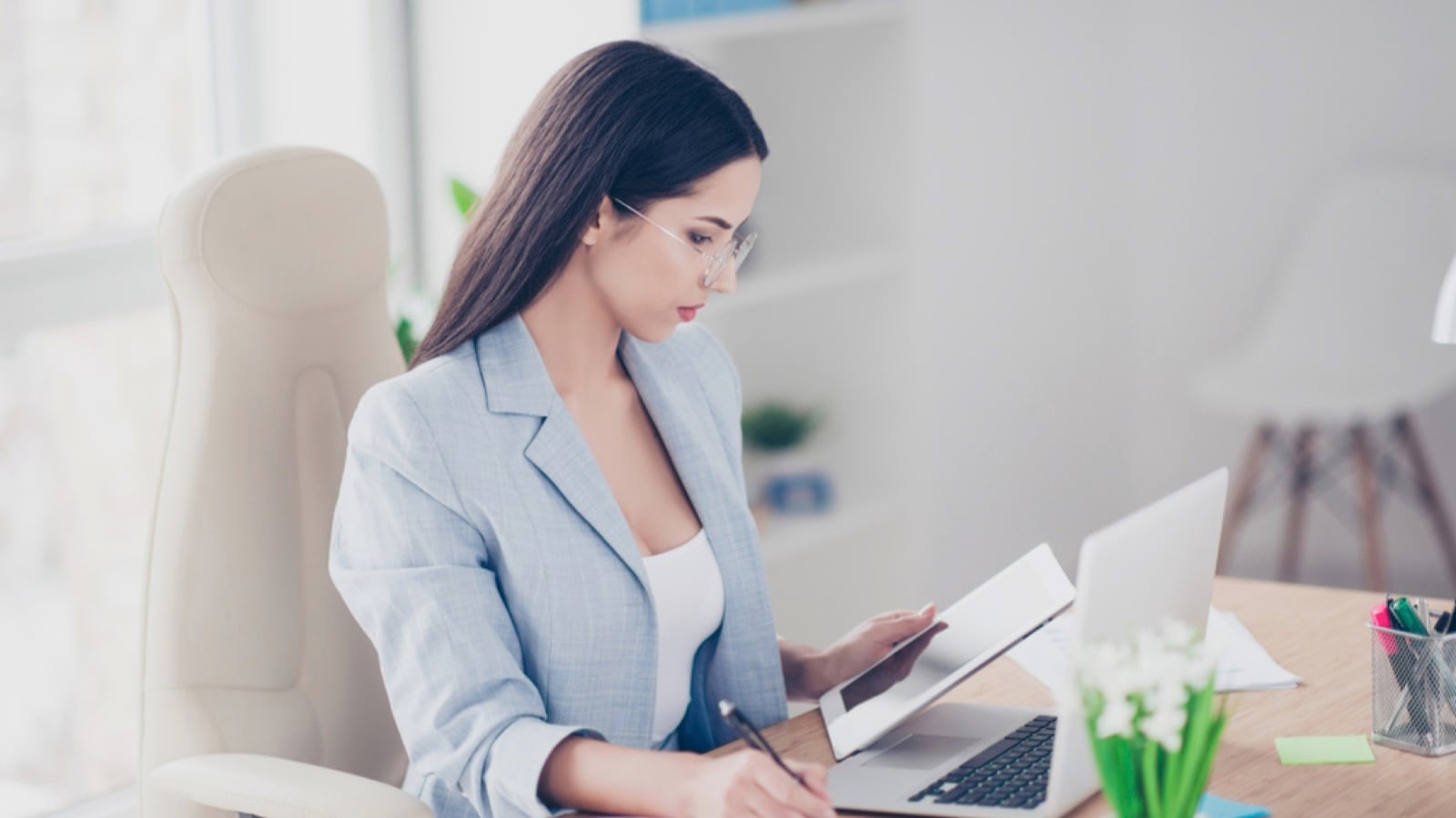 Woman in working station