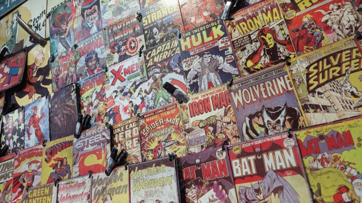 Old vintage comics on display