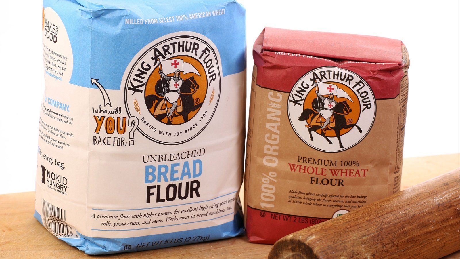 Bags of King Arthur Bread and Wholewheat flour