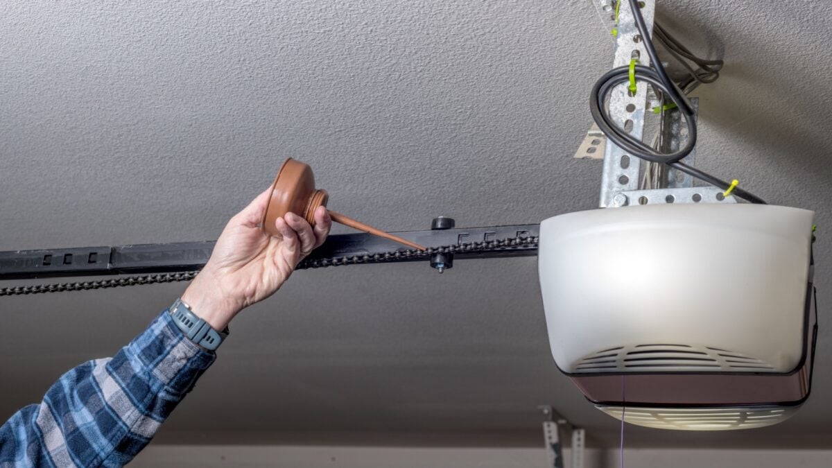 Maintenance of a garage door opener chain is to add oil.