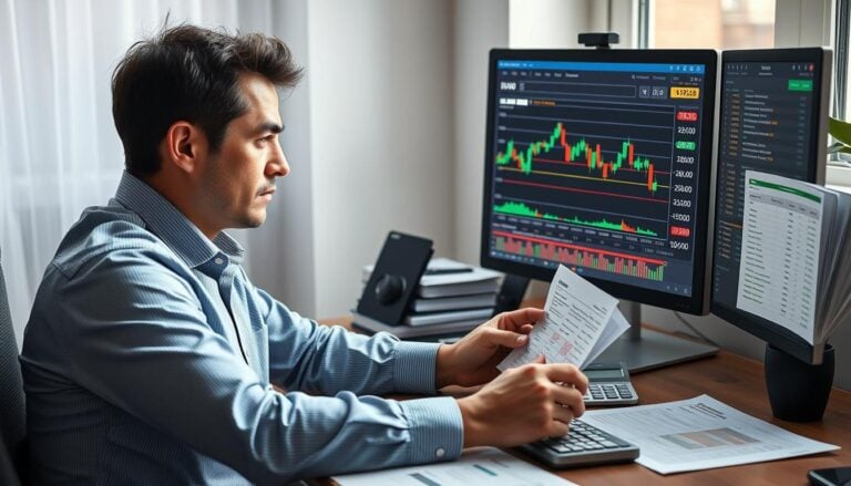 Person reviewing financial documents during economic uncertainty